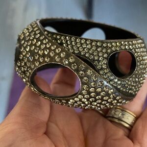 Rebel Designs Black With Rhinestones Hinged Bangle Bracelet